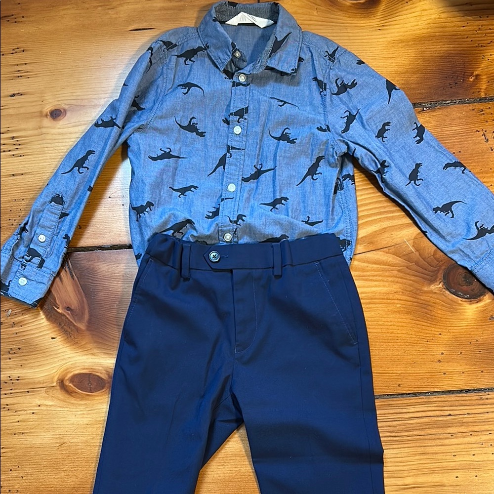 Boys h&m Dino dress shirt and Saks dress pants outfit